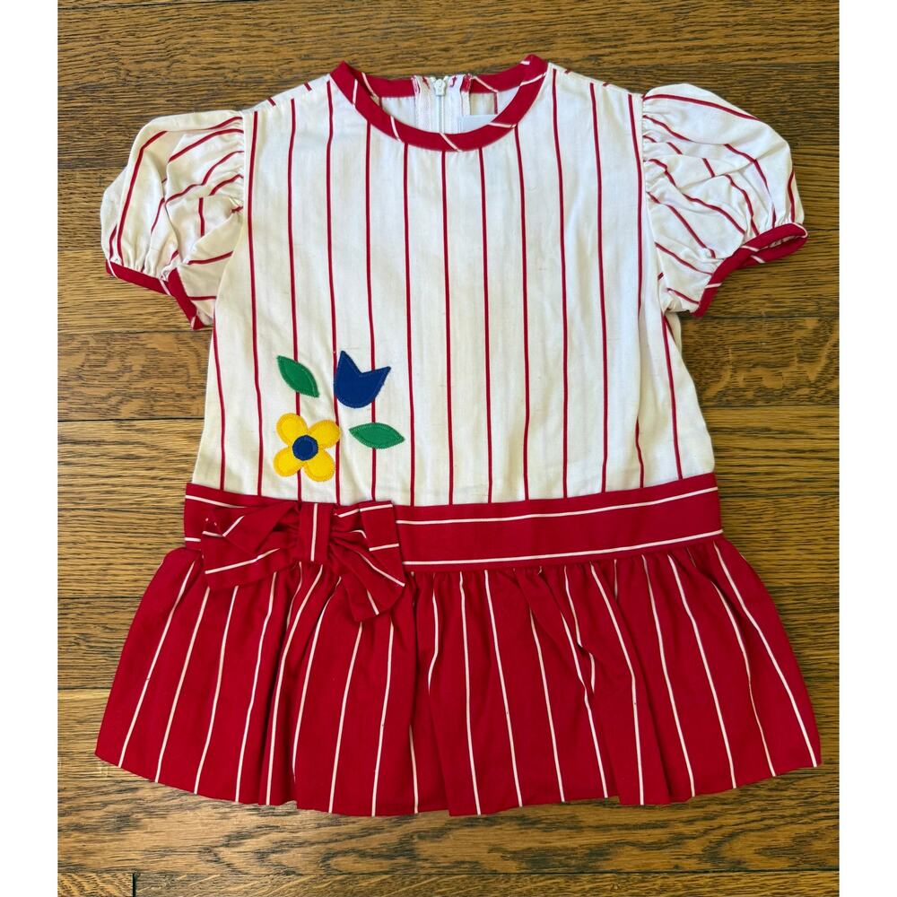 Florence Eiseman Girls' Red Striped Peplum Dress Size 3
